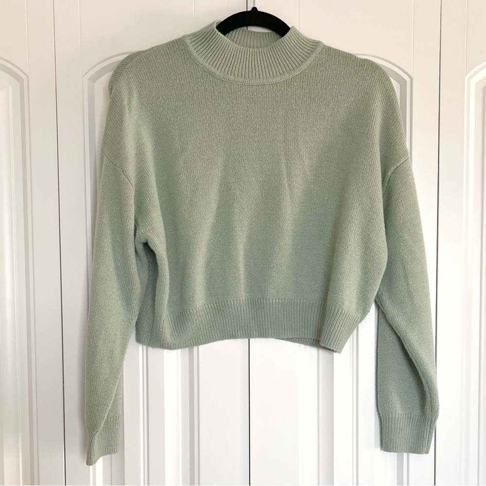 Divided Cropped Mock Neck Sweater